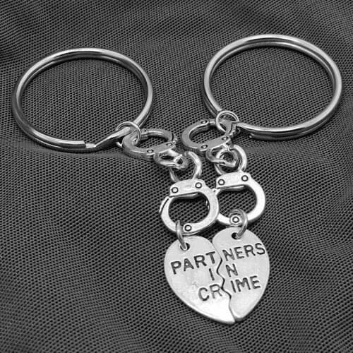 PARTNERS IN CRIME Keychain, Friendship Keychain Set, Best Friends, Broken Heart Set, Sisters Gift