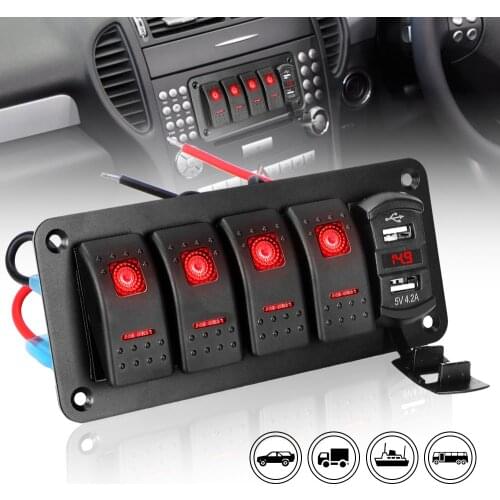 Digital Voltmeter For Car Marine 12V/24V Dual USB Port 4 Gang Toggle Rocker Switch Waterproof LED Switch Panel +Sticker