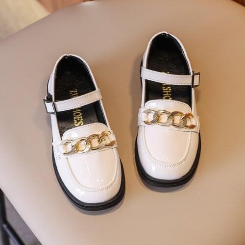 ChildrenS Autumn Shoes Girls Kids Black Shoes 2021 Sneakers Child Girl Party Dress Leather Shoes To School Fashion Metal Chain