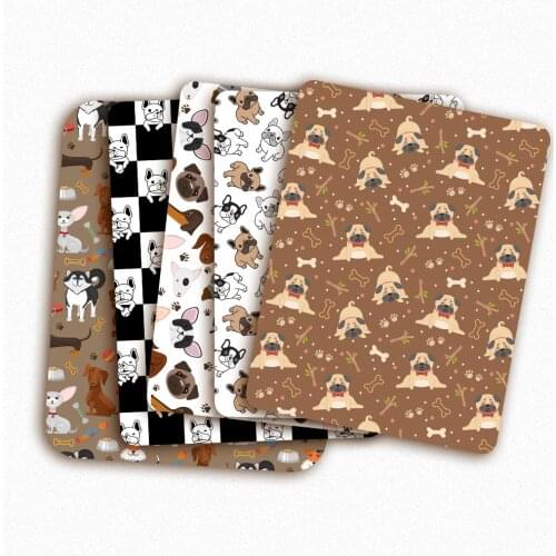 IBOWS Cartoon Dogs Printed Polyester Cotton Fabric Sheets DIY Material Masks Sewing Home Textile Raw Materials 45*145CM/pc