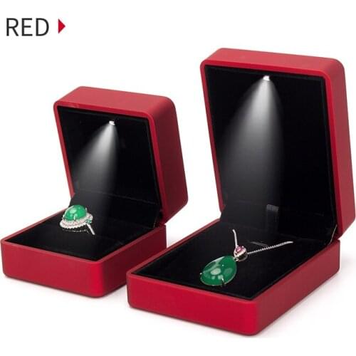 Red LED Wedding Ring Jewelry Display Storage Box Women Earring Pendent Bracelet Jewellery Holder Showcase Lover Anniversary Gift
