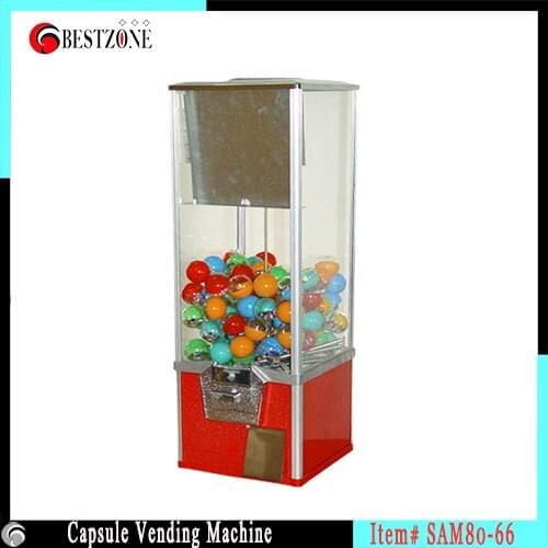 Candy Round Toy vending machine with metal construction and window tube for kid bouncing ball or plastic capsule with 45-55mm