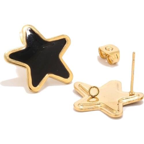 20pcs Gold Plated Stainless Steel Star Ear Hooks 18mm Enamel Simple Stud Earring Post Components with Loop