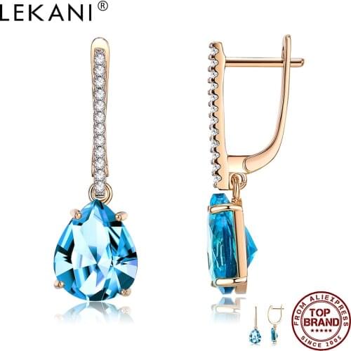 LEKANI Fashion Earrings Copper Blue Water Cubic Zircon Drop Earring For Women Engagement Jewelry Recommend Romantic Gift 2021