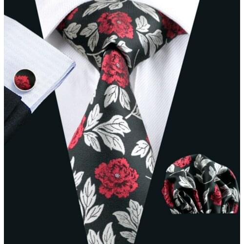 LS-348 2016 Hot New Men`s Tie Floral 100% Silk Jacquard Woven Tie Hanky Cufflink Set For Men Formal Wedding Party Business