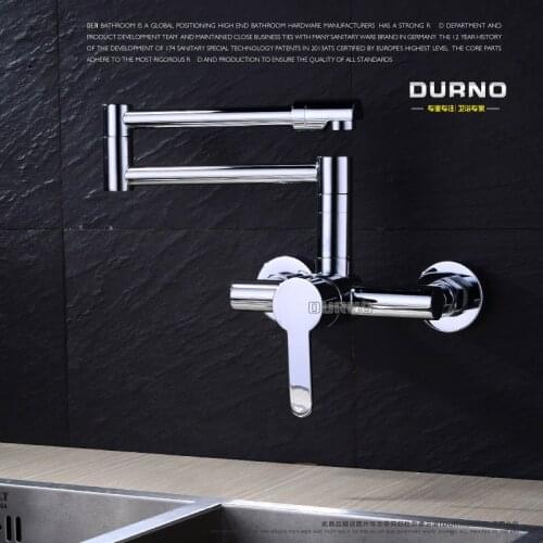 Full Copper Brass wall mounted rotating folding retractable faucet hot and cold water kitchen wash sink pool lengthen mixer