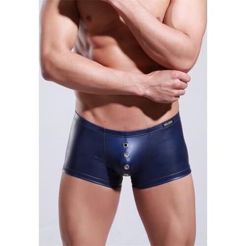 PU Patent Leather Mens Boxer Shorts Hot Global Brand Mens Underwear Fashion Metal Decoration Sexy Euro Size Spandex Underwear