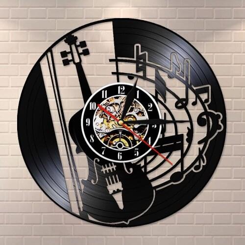Music Notes Guitarist Guitar Instrument Wall Clock Vinyl Record Wall Clock House Decorative Vintage Retro Wall Watch