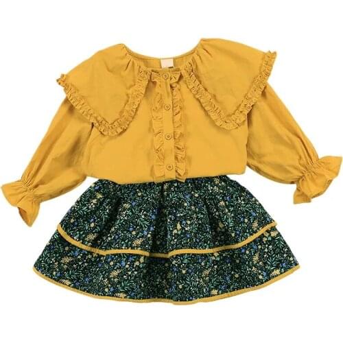 2021 new Girls' Two-piece dress with floral print Toddler Kids Baby Girls Dress Green flowers Party Pageant Princess Dresses