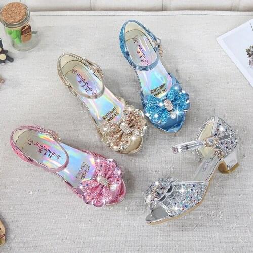New Frozen Dreamy Girls High Heels Bow Childrens Shoes Hot Selling Little Girls Shoes Sandal princepard summer sandals