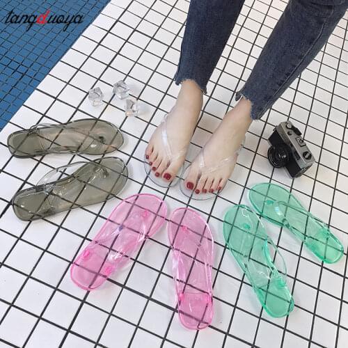 New Woman Flip-Flops Antiskid Transparent Crystal Bathroom Female Sandals Women Slippers For Family Women Shoes