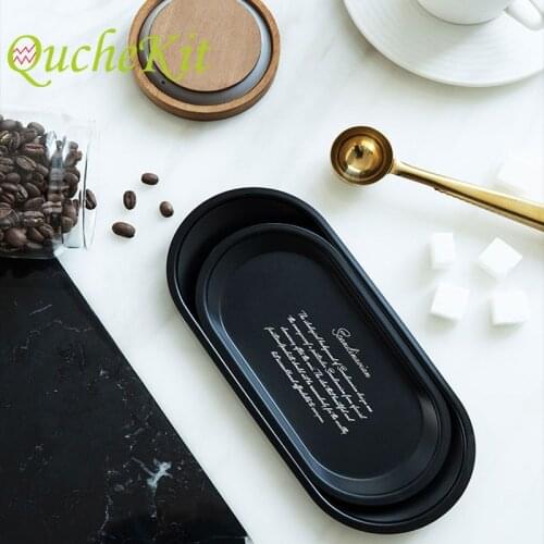 Oval Metal Black Storage Tray Small Item Jewelry Display Trays With Lettering Fruit Plate Food Container Home Desktop Organizer