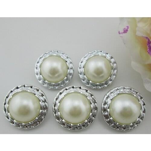 PB65 22mm)20pcs Shiny Ivory Pearl Resin Button Plastic Buttons Silver Tone For Craft
