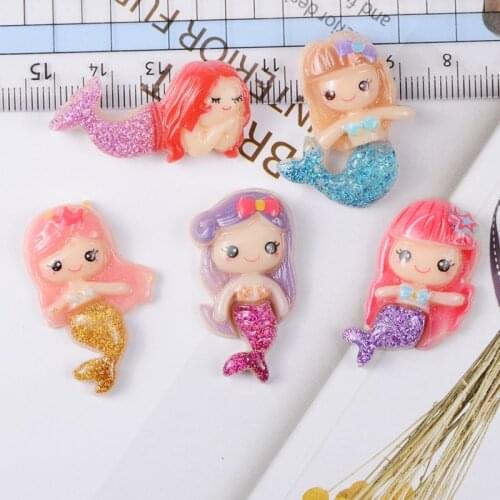 QIBUMAY Lovely Cartoon Crafts Mermaid Princess Doll Accessories DIY Flat Back Planar Resin Decoration For Party DIY Bow Material