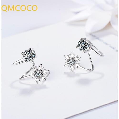 QMCOCO INS Punk Trendy Snowflake Zircon Earrings Korean Style Simple Delicate Design Flowers 925 Silver Party Jewelry Gifts