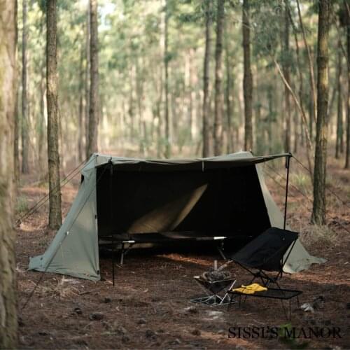 TC Cotton Luxury Aluminum Pole Outdoor Picnic Wilderness Camping Shelter Flame Curtain Fabric Light Army Green Tent
