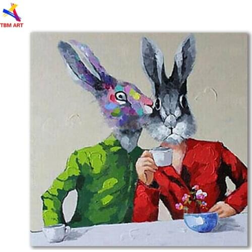 Rabbit Picture Hand-Painted Modern Abstract Oil Painting On Canvas Wall Art for Home Living Room Decoration No Framed JD001