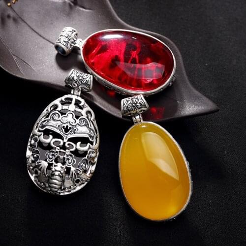 S990 fine silver restoring ancient ways in front chalcedony pomegranate red lady long sweater wholesale chain pendant