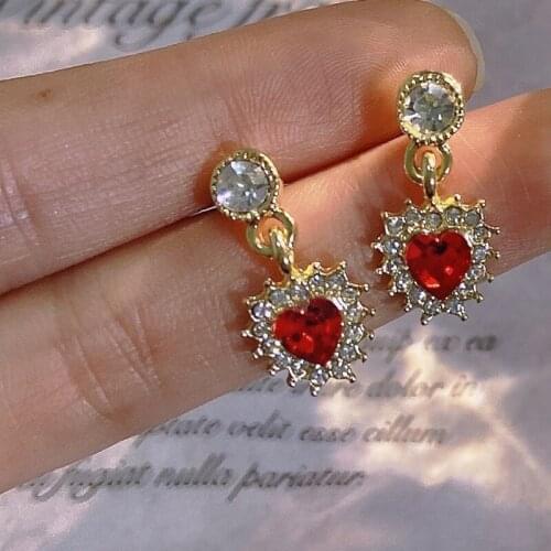 Goth Fashion Jewelry 2021 Trend Unusual Stainless Stud Hoop Earrings For Women Aesthetic Piercing Korean Vintage Red Zircon Cute