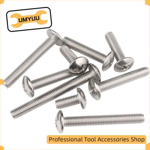 UMYUU Mushroom Big Flat Head Screw M3 M4 M5 M6 Cross Recessed Truss Head Machine Screws 304 Stainless Steel Philips Screw