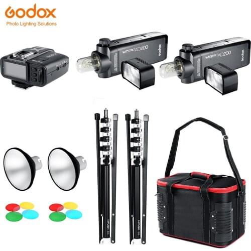 GODOX 2x AD200 TTL 2.4G HSS Flash Light + X1 Trigger + 2x AD-M Standard Reflector + 2x Collapsible Light Stand + Carry Barry