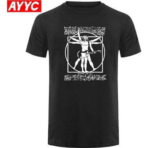 Da Vinci guitar funny T Shirt men Vitruvian Man rock band Vintage Graphic Music Novelty streetwear men tshirt men homme top tee