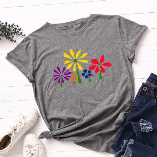 Women Short Sleeve Cotton T-Shirts Graphic Tees Summer Tee Tops for Female Loose Casual Oversized Colored Flowers Tee Clothes