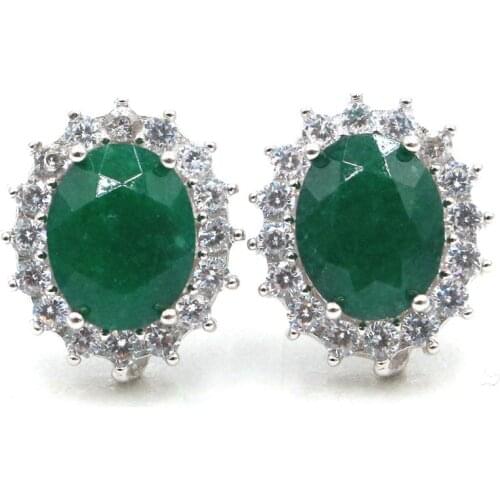 15x13mm Stunning Real Green Emerald Created London Blue Topaz CZ For Ladies Daily Wear Silver Stud Earrings