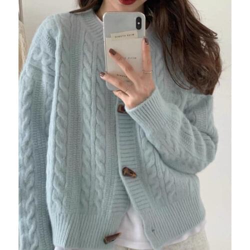 2021 Autumn New Women Fashion Single Breasted Short Cardigan Women Solid Long Sleeve Loose Cardigan Female Knitted Sweater Q755