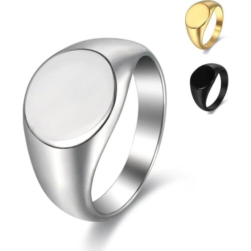 Signet Statement Band Ring for Women Girls Black Gold Silver Color Wedding Jewelry 13mm Personalized Stainless Steel LHR444S6