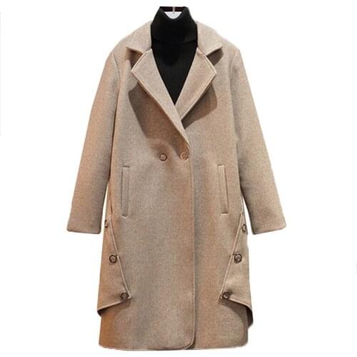 Large Size Womens Wool Coat New 2020 Autumn And Winter Blended Woolen Mid-Long A buckle Ladies Casual Jacket Outwear 4XL W100