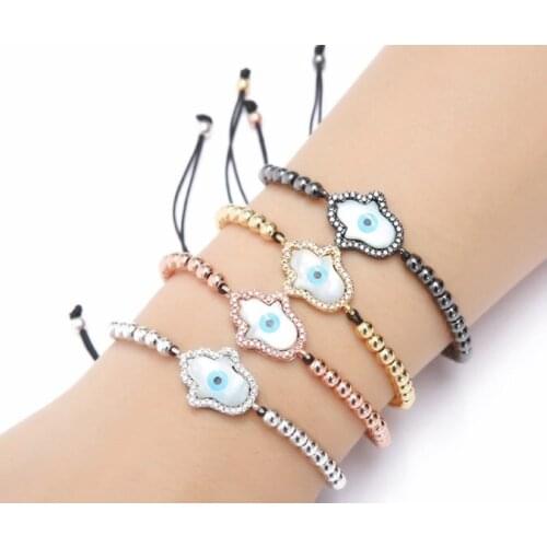 Gold silver micro pave cz Cubic Zirconia rope adjusted Copper Beads Bracelet hgd2 Eye hand Charm Braided Bangles Jewelry gift