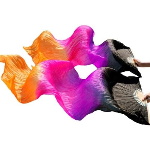 100% Silk Belly Dance Fans 1 Pair Handmade Dyed Silk Belly Dance Fans Dance Performance Props Black+Purple+Rose+Orange 180x90cm