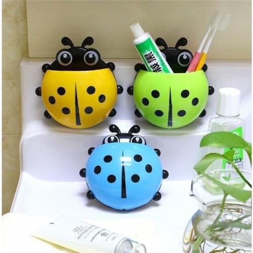 1pcs Ladybug Animal Insect Toothbrush Holder Bathroom Cartoon Toothbrush Toothpaste Wall Suction Holder Rack Container Organizer