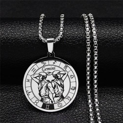 12 Constellations Symbol Stainless Steel Gemini Necklaces Chain Women Pendant Necklace Jewelry collier astrologie XH254S03