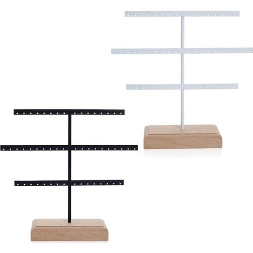 2 Pcs Earring Jewelry Storage Rack 3-Layer 52-Hole Storage Box Hanger Necklace Display Stand Jewelry Stand Black + White