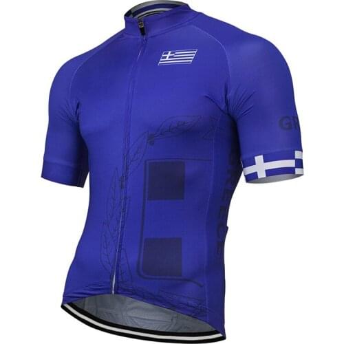 2020 Greece New Summer Blue Cycling Jersey Men Customized Bike Road Mountain Race Tops Bicycle Wear Riding Racing Clothing
