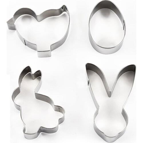 4PCS Easter Bunny Stainless Steel Biscuit Mould DIY Baking Tool 3D Easter Egg Chick Shape Cake Mold Cookie Cutter Tool #W0