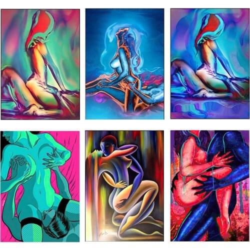 Abstract naked sexy woman man canvas painting body art posters and prints print mural pictures for home wall decoration cuadros