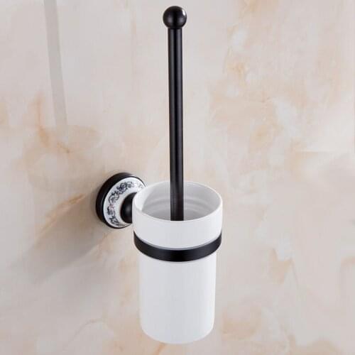Bathroom Hardware Accessories Wall Mounted Black Oil Rubbed Brass Toilet Brush Holder + Ceramic Cup/Base Dba292