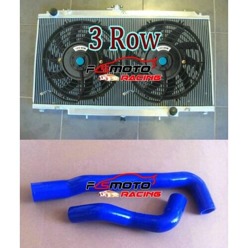 Alu Radiator For Nissan Safari Patrol GR GU Y61 TB45E 6 Cyl Petrol 4.5L MT 1997-ON + BLUE/RED Silicone Hose + Fans 2001