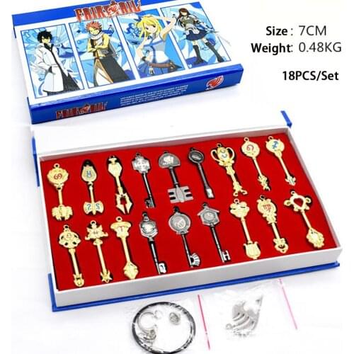 Anime Fairy Tail 18pcs/Set Keychain Lucy Key Chain Scale Free Pink Tattoo Heartfilia Sign Of The Zodiac Gold Key Free Shipping