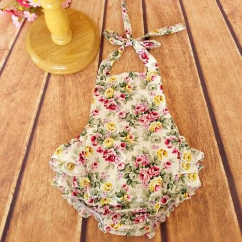 Free shipping baby girls flower cotton bubble romper Childrens floral cotton playsuits Kids cotton floral playsuits clothing