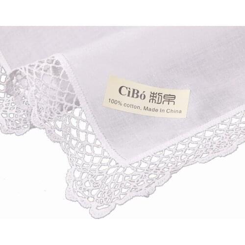 C001: White premium cotton lace handkerchiefs 120 pieces/pack blank crochet hankies for women/ladies wedding gift