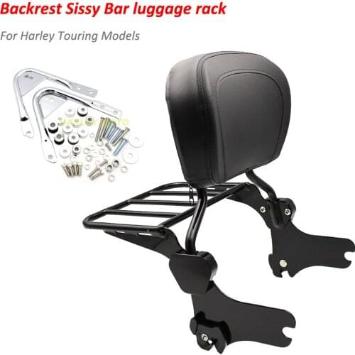 BLACK Backrest Sissy Bar Luggage Rack & Docking Hardware Kit case for Harley Touring Models