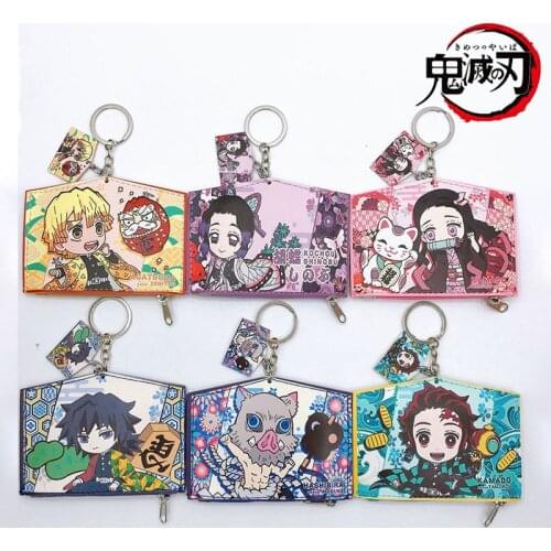 Demon Slayer Kamado Nezuko No Yaiba Kamado Hashibira Inosuke Coin Purse Keychain Handbag Square Bus Card Cosplay PU Party Anime