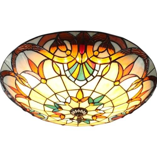 European Baroque Tiffany stained glass Ceiling Light Pastoral Round Glass Lampshade lamparas de techo abajur 110-240V