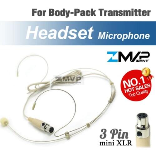 Headworn Headset Professional Condenser Microphone Mini 3 Pin XLR TA3F Connector Mic for Shure Wireless Body-Pack Transmitter