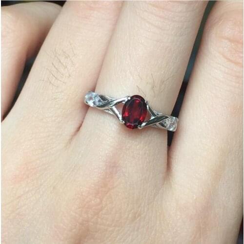 Garnet ring Free shipping Natural real red garnet 925 sterling silver Fine jewelry Gem 6*8mm