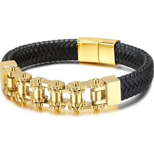 HAOLYNJOY Motorcycle Chain Stainless Steel Mens Fashion Accessory Bracelet Cowhide Comfort Charm Jewelry